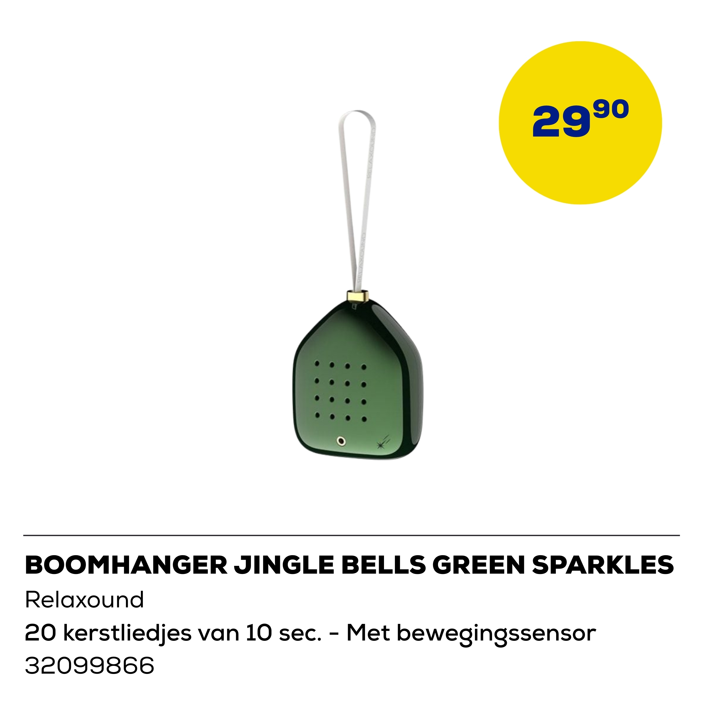 Boomhanger Relaxound Jingle Bells Green Sparkles - 20 Kerstliedjes van 10 sec. - met Bewegingssensor
